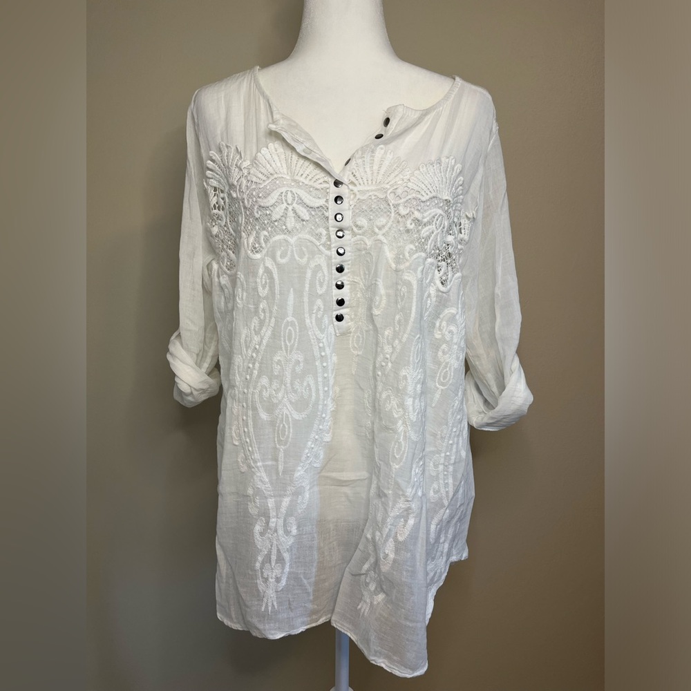 New Collection White Lace and Cotton Blouse